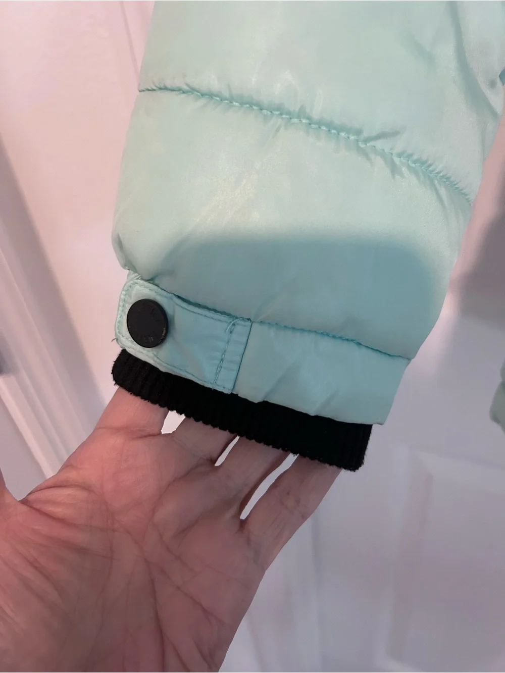 Justice Girls' Light Ice Blue Puffer Coat with Faux Fur Removable Hood Size 8